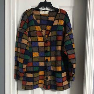 The Peruvian Connection Vintage Handknit 100% Merino Wool Block Knit Cardigan